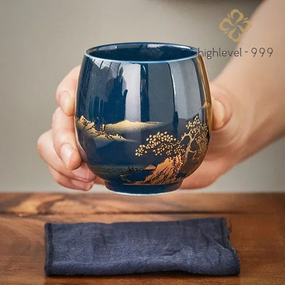 180ml Ceramic Black Glaze Handcarved Master Cup Meditation Cup Kung Fu Teaware
