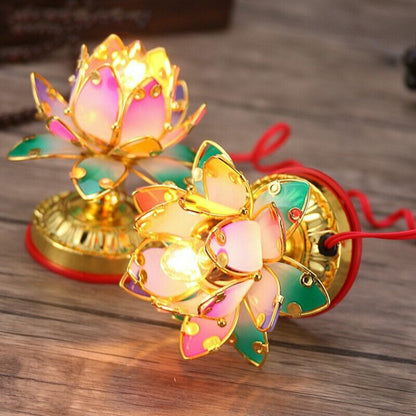 2pcs Buddhist Colorful Temple Shrine Prayer Worship Buddha Lotus Lamp 4.7"