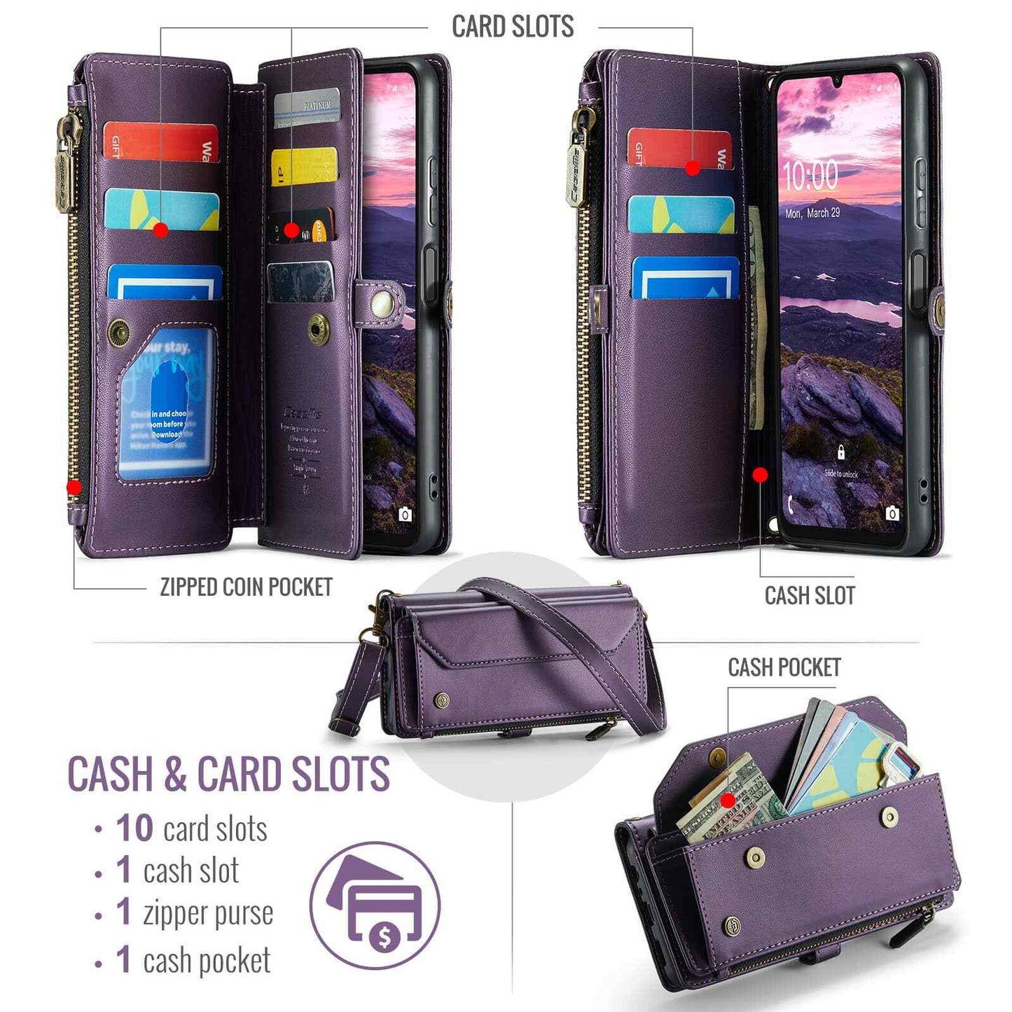 Crossbody for Samsung Galaxy A16 Case Wallet【RFID Blocking】with 10-Card Holder