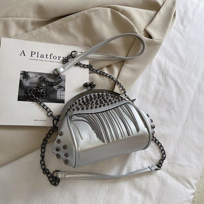 Rivet Crossbody Luxury Bag Small Handbags Clips Purse Tassel Clutch Shoulder Bag