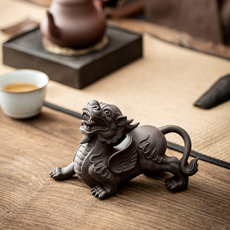 Chinese Yixing Purple Clay Tea Pet Brave Statue Troops Animal Tea Play Decorate