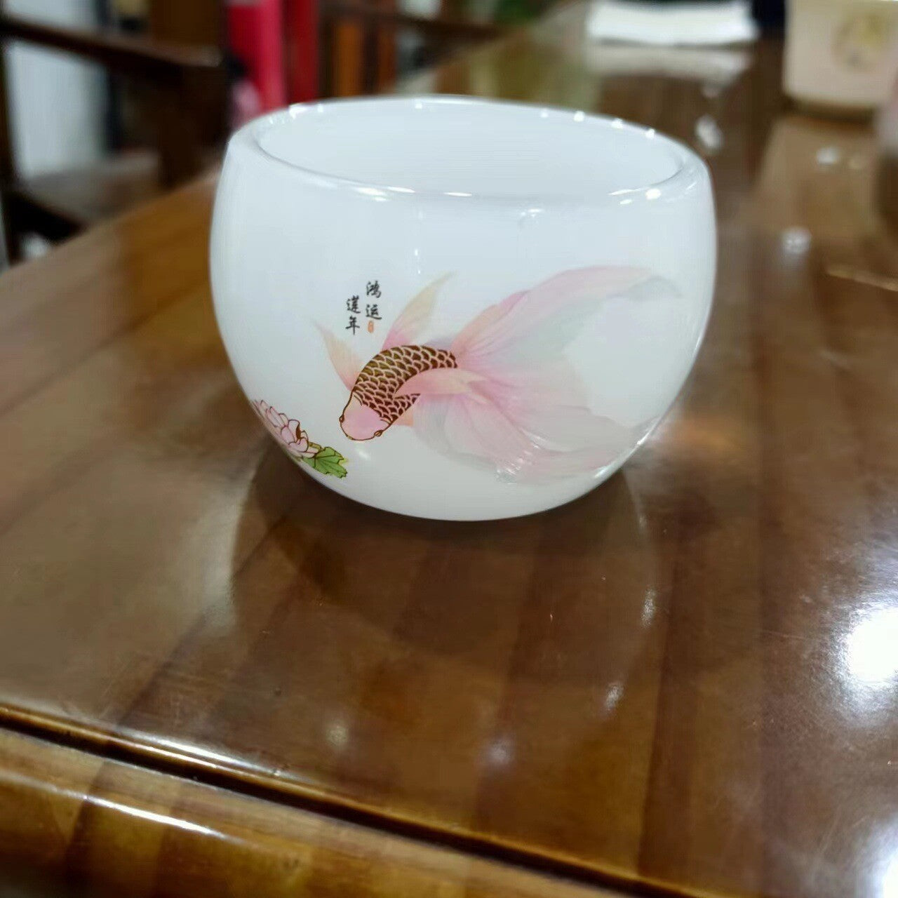 Ceramic Glaze Gaiwan Tureen Gold Fish Print Tea Cup Pitcher Chinese Tea Set New