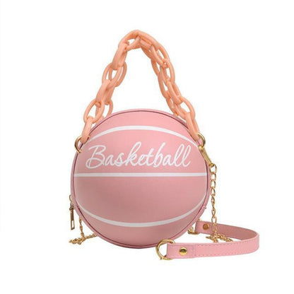 Women's Ball Bag Soft Pu Leather Round Crossbody Thick Chain Handbag Purse