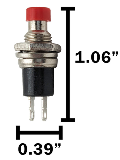 10 Pack Normally Open Momentary Switch w\ Round Red Button, 2-Pin Solder Lug