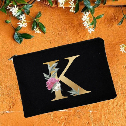 Makeup Bag Floral Alphabet Print Cosmetic Case Bridal Party Pouch Purse 14*22 CM