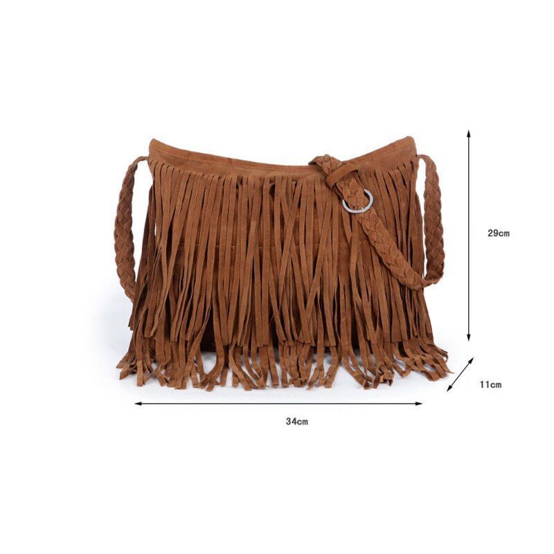 Fringed Leather Shoulder Bag Adjustable Knitting Strap Soft Messenger Bags 1 PC