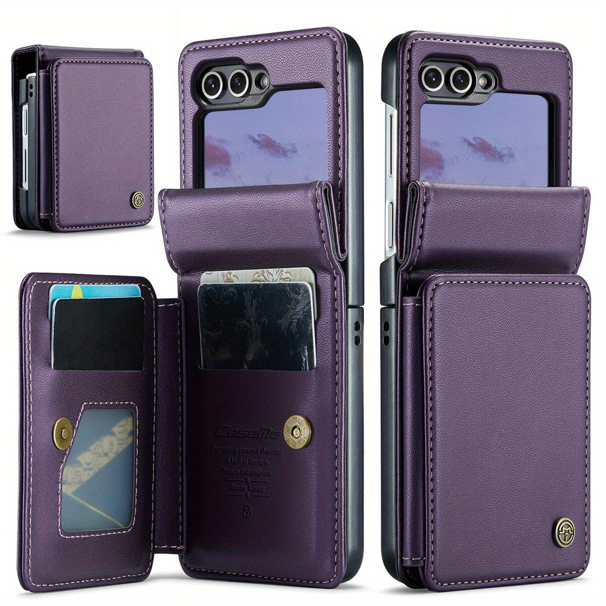 For Samsung Galaxy Z Flip 6 Case with RFID Blocking Card Holder Durable Leather