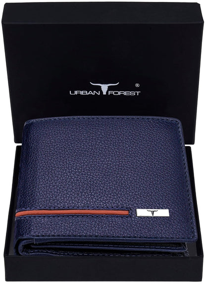New Blue/Orange Bi-Fold Leather Men's Wallet RFID Protection Gift Item