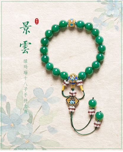 Green Agate Tara Mala Bracelet 10mm 18 Beads Prayer Bead