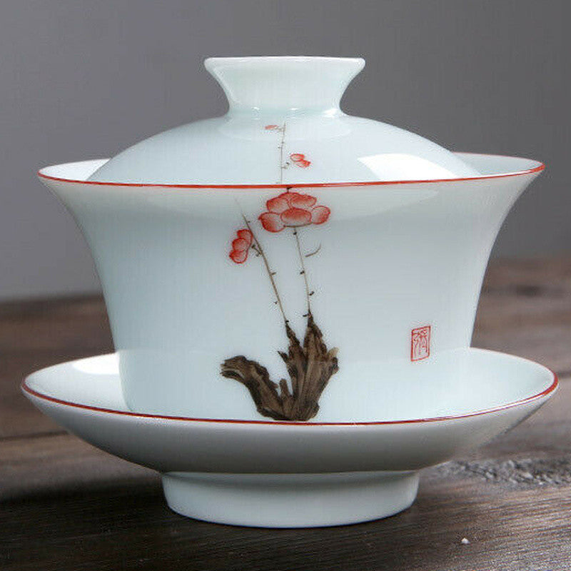 175ml Handpainted Ceramic Gaiwan Bowl Tureen Thin Glaze Cup Kung Fu Tea Set