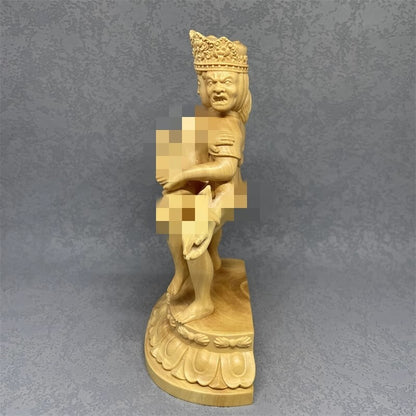 6" New Boxwood Tantra Buddhism Home Hevajra Yab-Yum Happy Love Buddha Statue