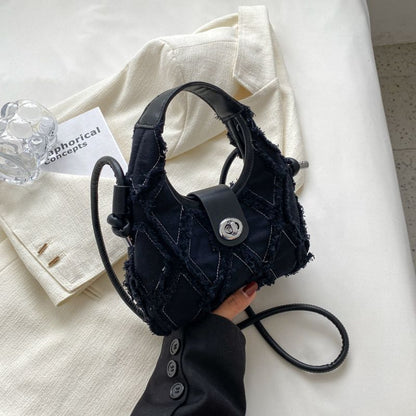 Tassel Canvas Bag Fashion Rags Handbag Denim Shoulder Messenger Armpit Purse 1PC