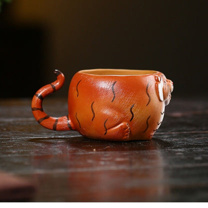 Handmade Tea Cup Tiger Design Real Yixing Zisha Clay Master Cup With Handle New