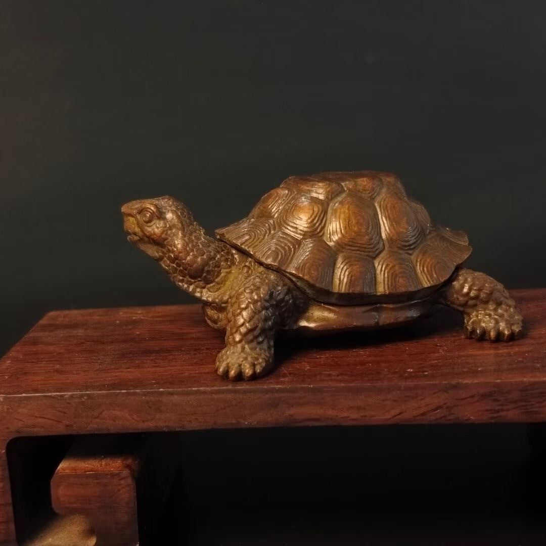 Collection Chinese old bronze handmade cast turtle tortoise statue gift tea pet
