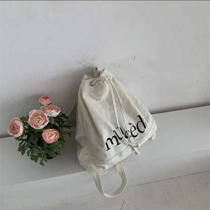 Embroidered Backpacks Canvas Drawstring School Bags Large Capacity Green/Brown