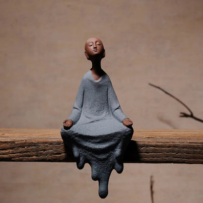 Ceramic Little Monk Figurine Small Buddha Statue Desktop Decorative Sculpture