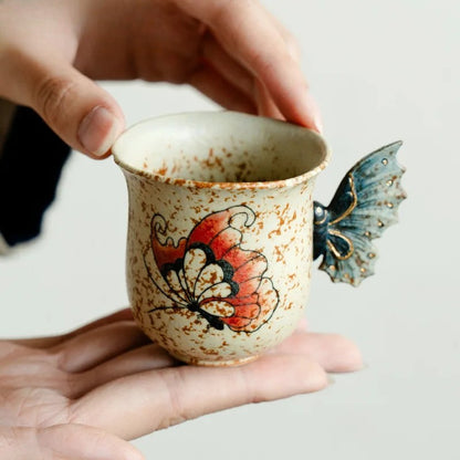 80ML Ceramic Handpainted Butterfly Flint Red Teacup Tea-tasting Cup Master Cup