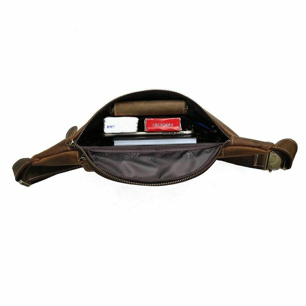 Men Vintage Leather Waist Bag Backpack Security Pouch Sports Bag Belt Bum Bag