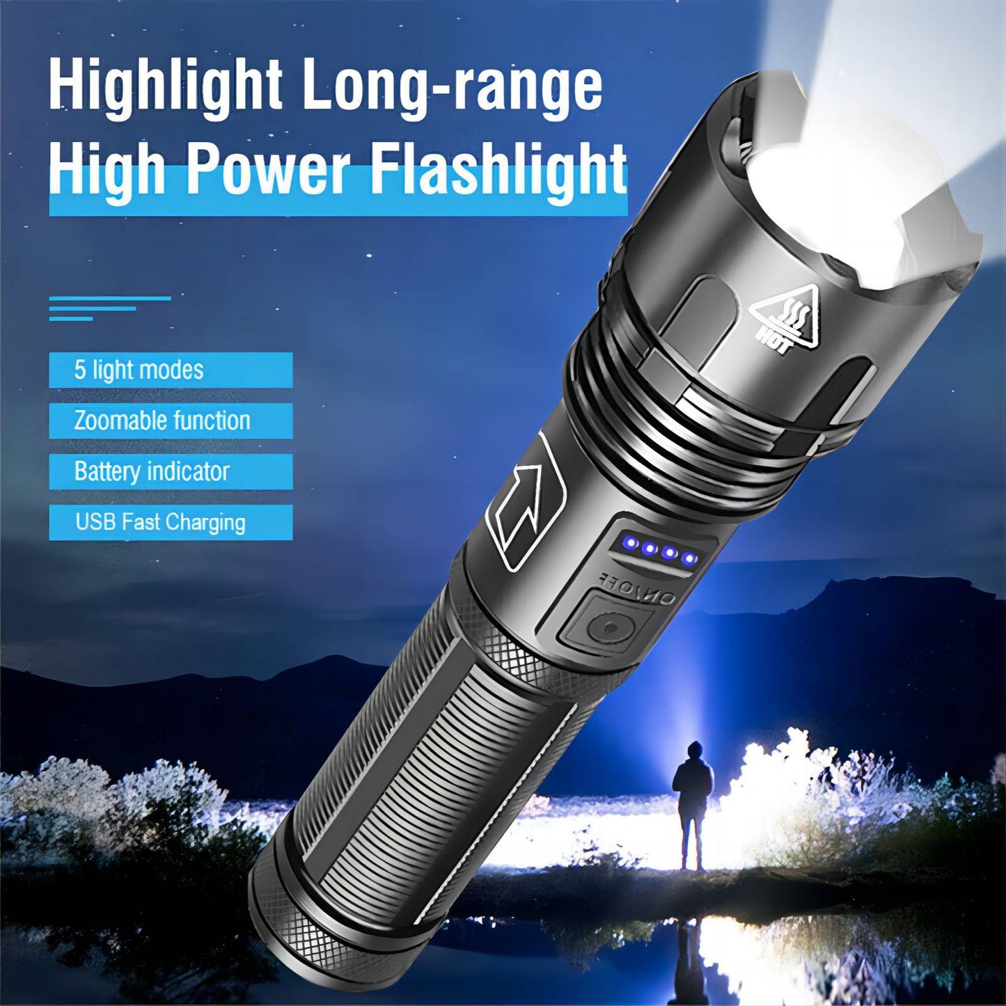 1000 lumens Super Bright LED Flashlight Tactical Rechargeable LED Work Lights