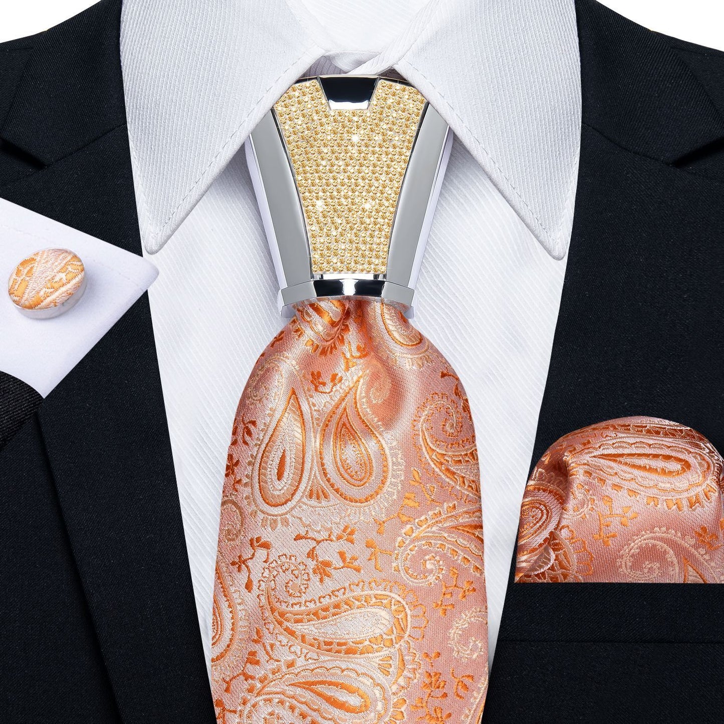 Men Necktie 3Pcs Luxury Striped Ties Cufflinks Pocket Square Wedding Accessories