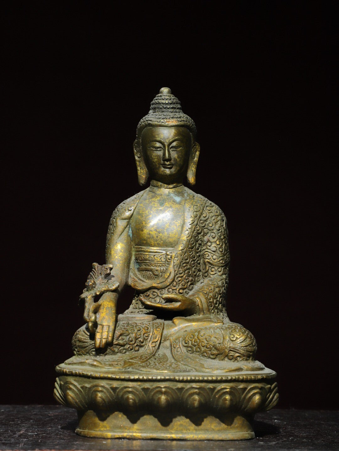 8" Old Antique Tibet Tibetan Buddhism Temple Bronze Gilt Medicine Buddha Statue