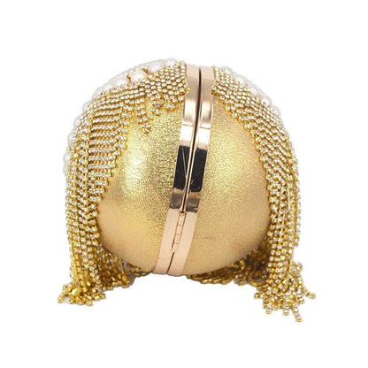 Golden Silver Beaded Ball Evening Shoulder Bag Wedding Party Handbag Crystal Bag