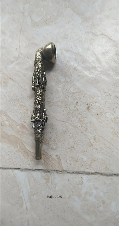 chinese antique old copper hand carved Eight immortals statue pipe smoking tool