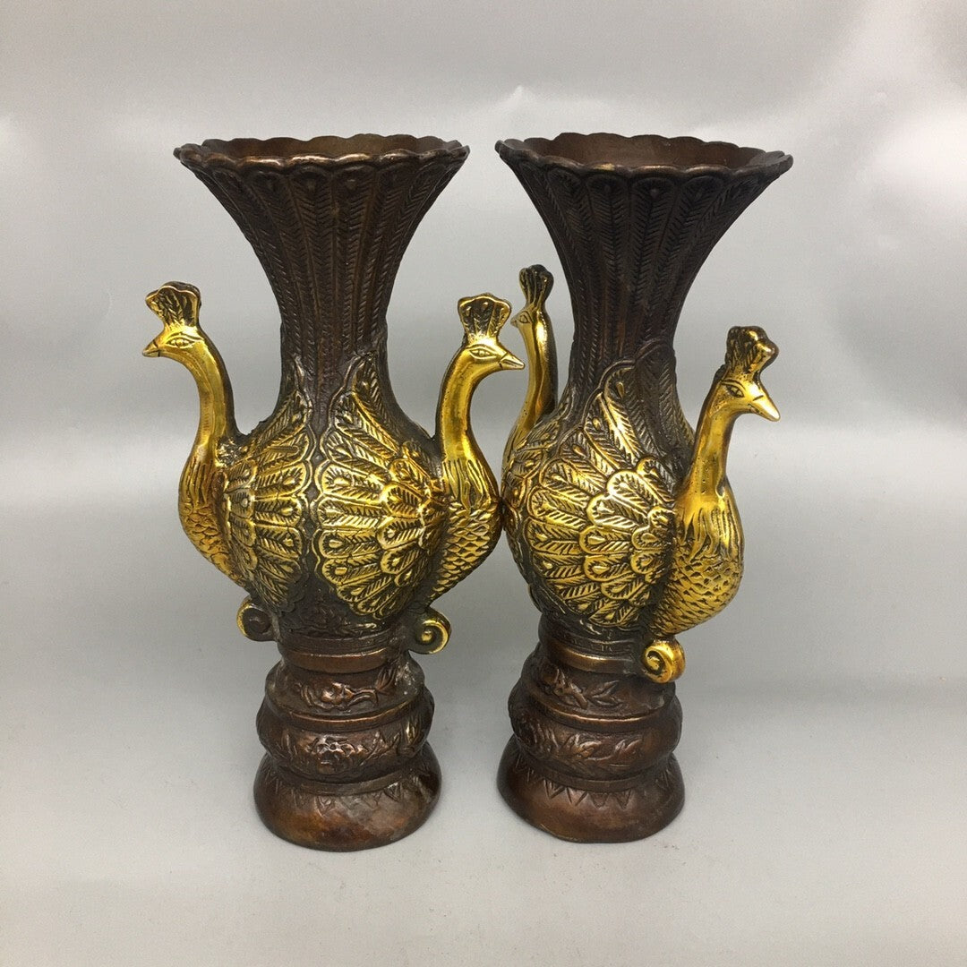 Antique Bronze Artifacts A Pair of Peacock Vases Collection