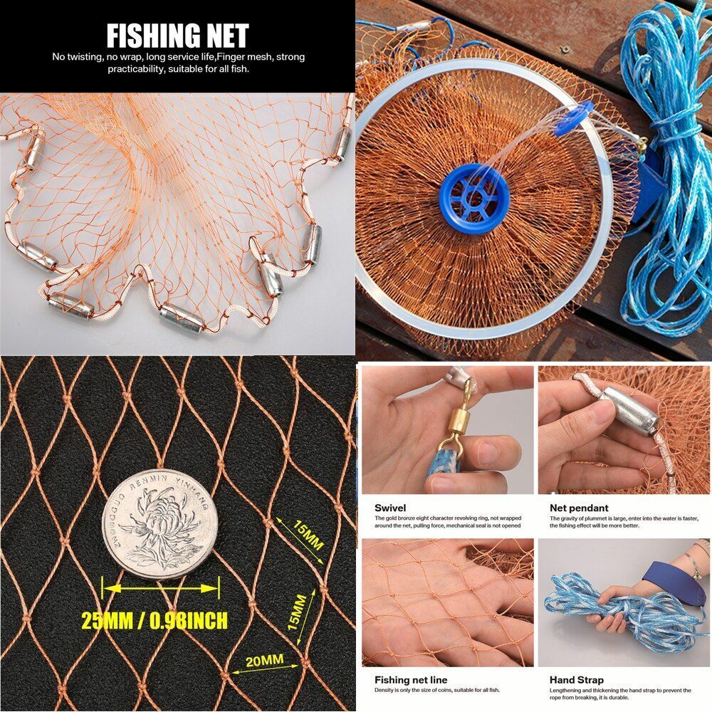 Fishing Net Sinker Cast Network Hand Outdoor Throw Catch Tool Gill Full Spread