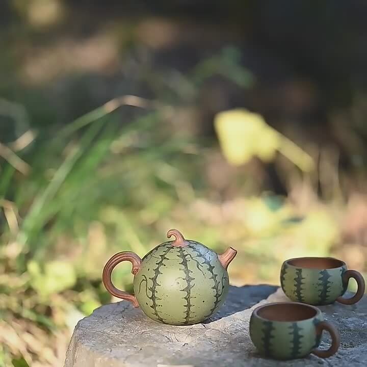 Full Handmade Tea Pot Watermelon Shape Traditional 7 Infuser Hole Real Zisha New