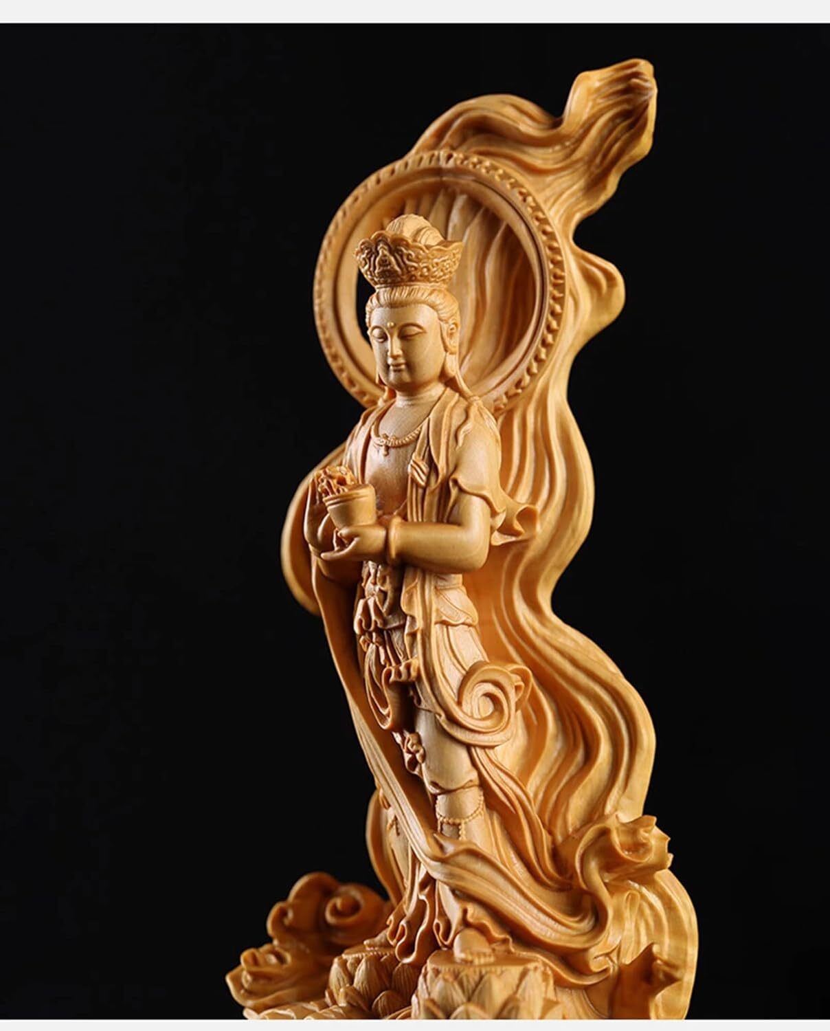 Goddess of Mercy Guan Yin Buddha Statue Nanhai Kuanyin Hand Carved Boxwood Decor