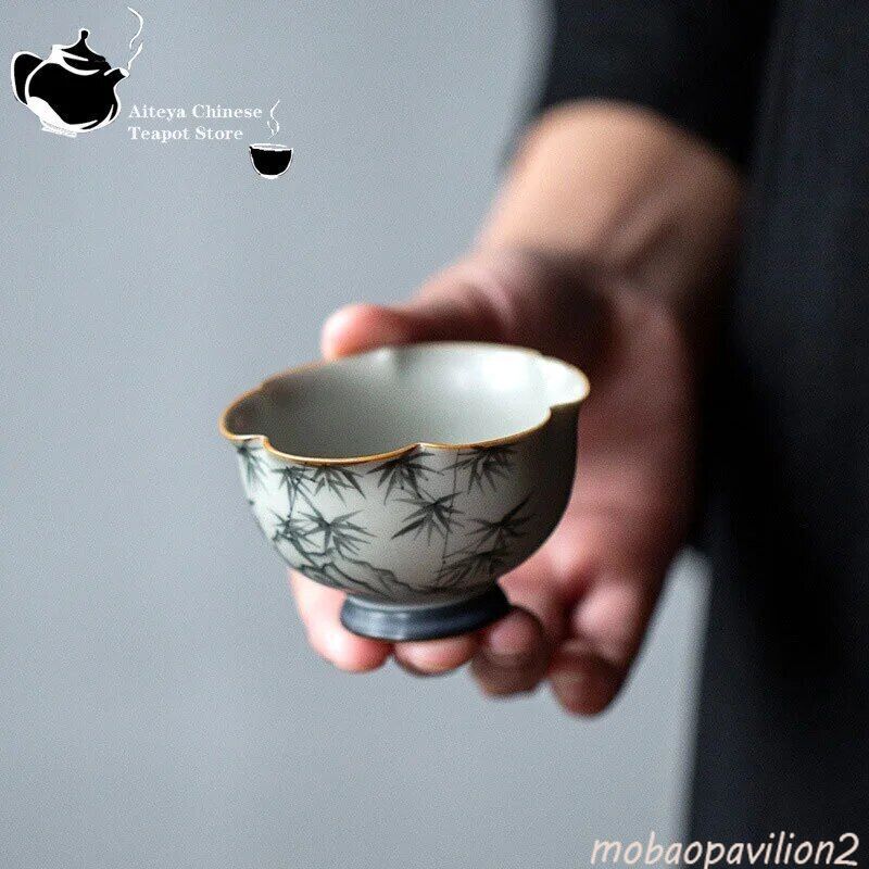 Hand-painted Bamboo Flower Mouth Tea Cup Chinese Style Cup Retro Style Home