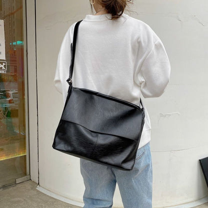 Synthetic Leather Bag Messenger Purse Vintage Black Shoulder Bags Large Handbags