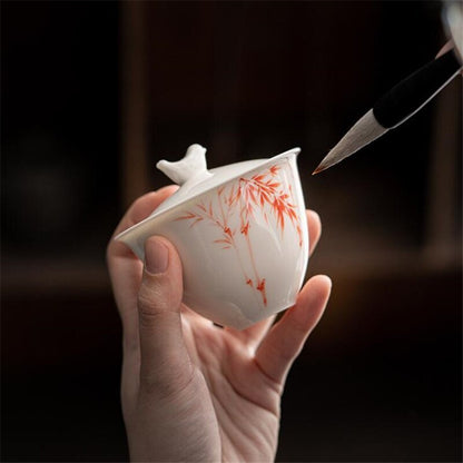 150ML Ceramic Tea Gaiwan Teacup Handmade Tea Tureen White Porcelain Tea Cup