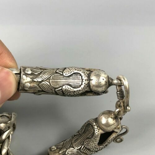 Chinese Rare Collectible Tibet Silver Handwork Dragon Amulet Bracelet Exquisite