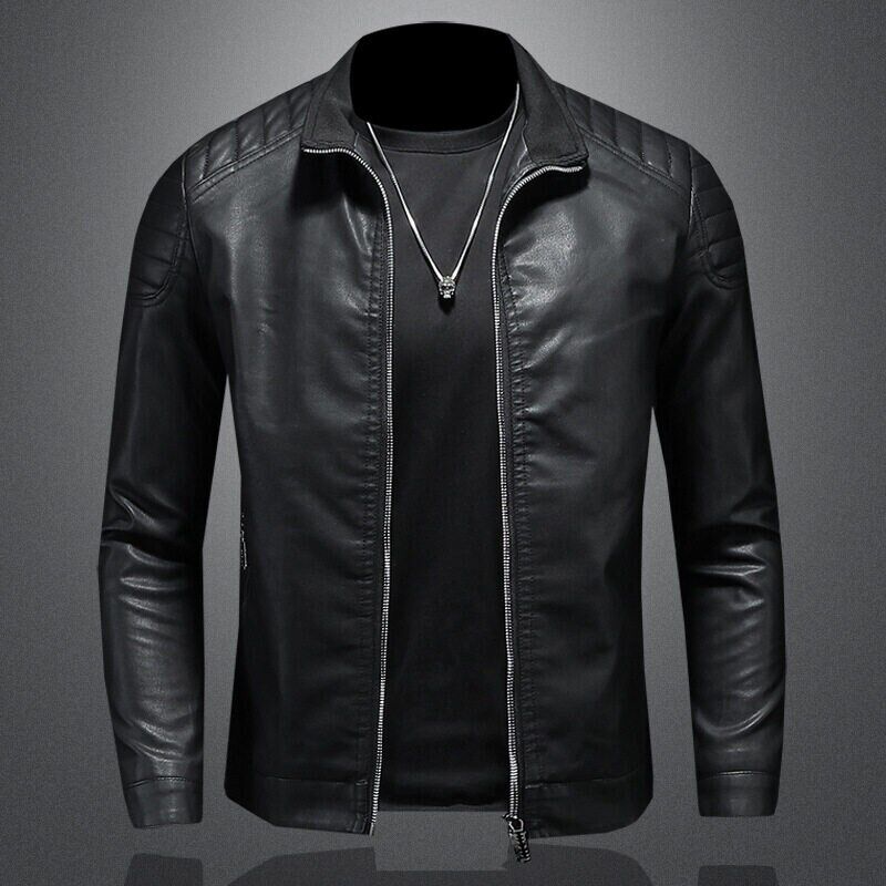 Pu Jacket Men Jacket Male Stand Collar Windbreaker Mens Clothing Black Blue