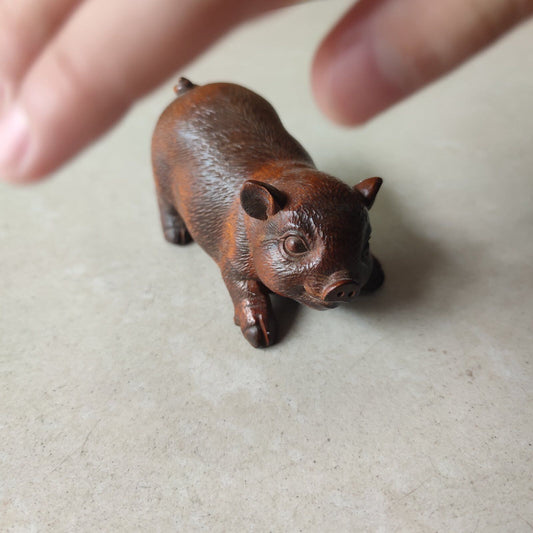 Vintage Wooden Christmas Ornaments Decor Boxwood Carved Pig Statue Souvenir Gift