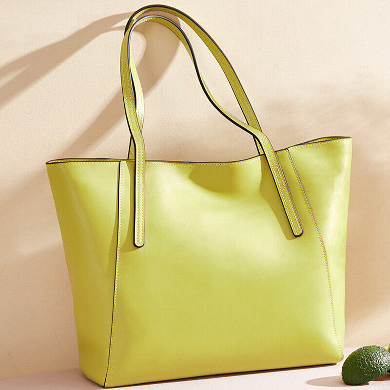 100% Genuine Leather Women's Yellow Large Capacity Handbags Elegant Satchel Tote