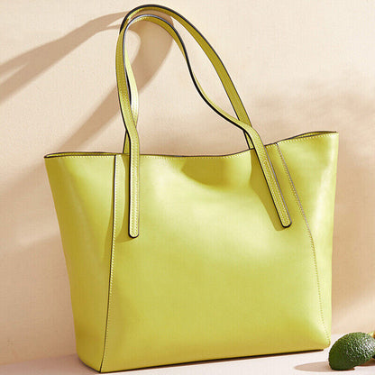 100% Genuine Leather Women's Yellow Large Capacity Handbags Elegant Satchel Tote