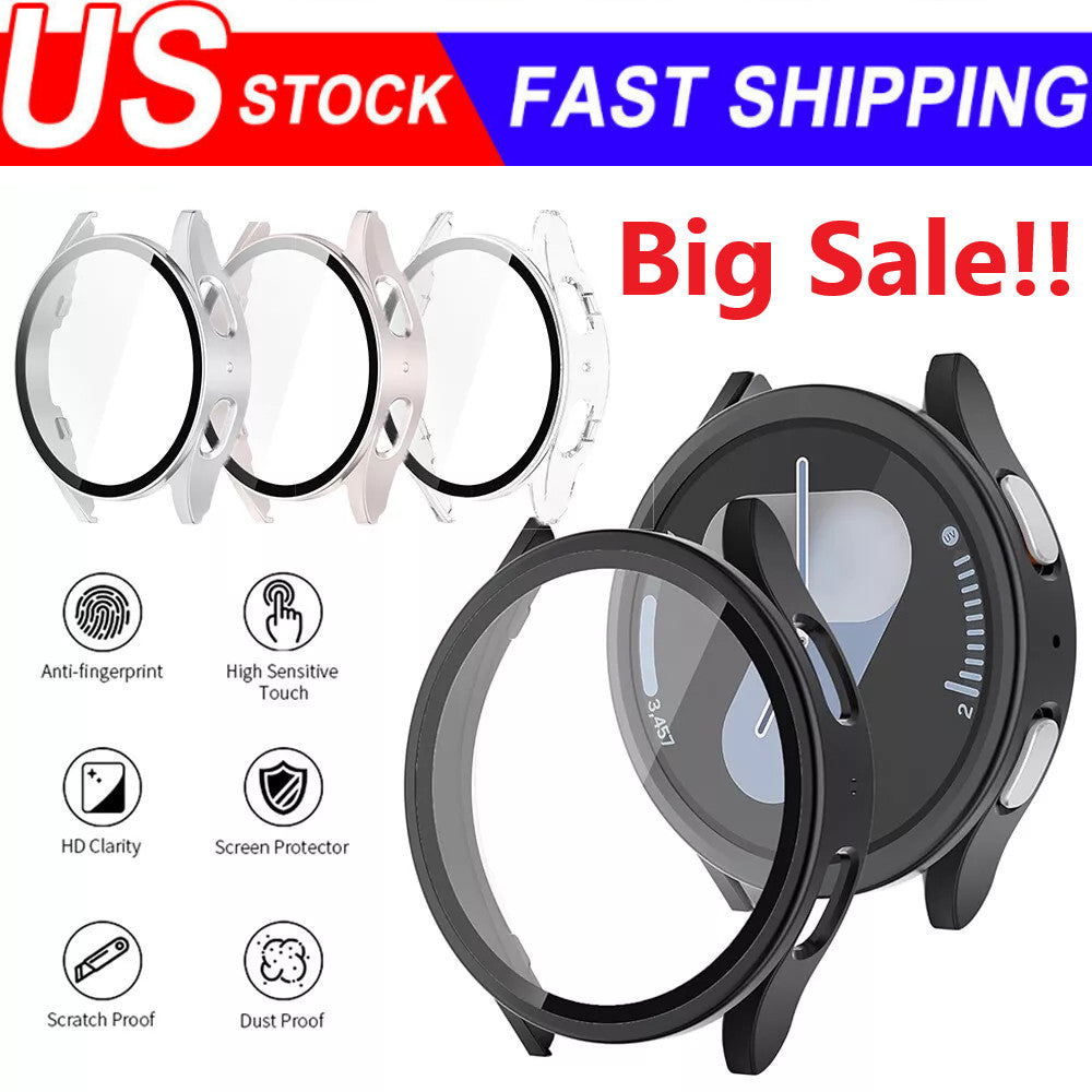 Samsung Galaxy Watch 4 5 6 7 FE 40/44 Tempered Glass Protector Screen Case Cover