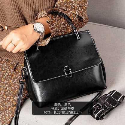 Cowhide Leather Bag One-shoulder Handbags Satchels Large Messenger 26*13*21 CM