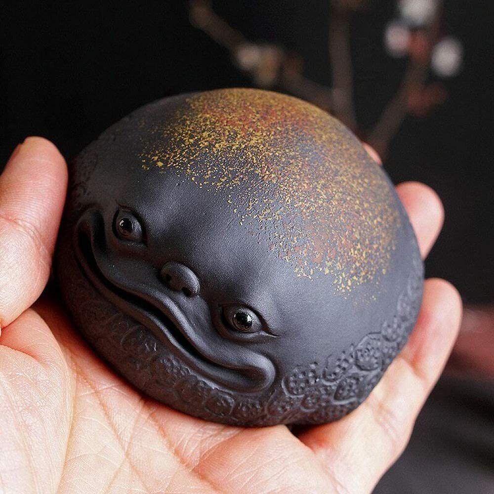 3.14" Purple Sand Golden Toad Tea Pet Lucky Accessories Tea Table Tea Set