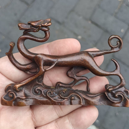 Art chinese fortune bronze dragon figure statue collectable tea pet table decor