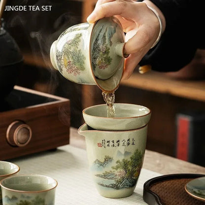 Ceramic Teacup Handmade Gaiwan Chinese Tea Tureen Tea Cups Tea Set Cover Bowl