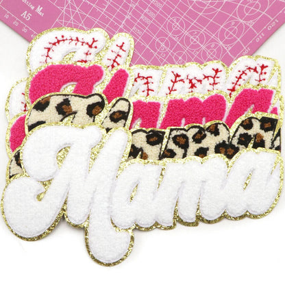 Iron On Patches MaMa Letter Chenille Embroidery Patch Clothing Appliques 25x12cm