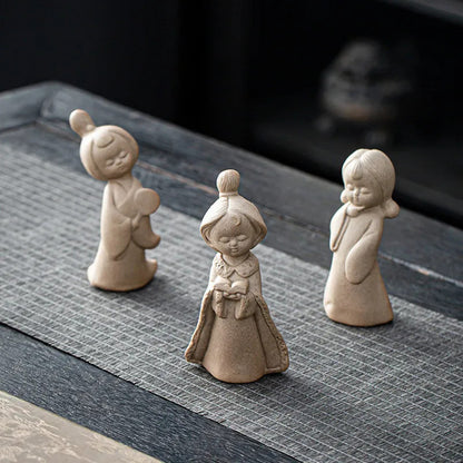 Chinese Coarse Pottery Tea Pet Handmade Ceramic Character Statue Figurine Decor