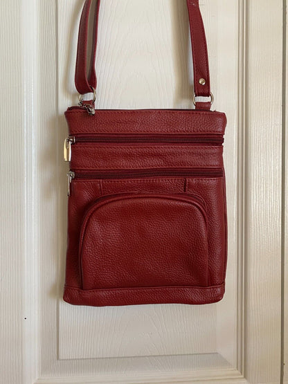 14 COLORS - Roma Leathers 6 Compartment 100% CROSSBODY LEATHER BAG 9.5" X 7.5"
