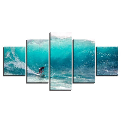 Man Surfing Blue Ocean Sea Waves Canvas Prints Painting Wall Art Home Decor 5PCS