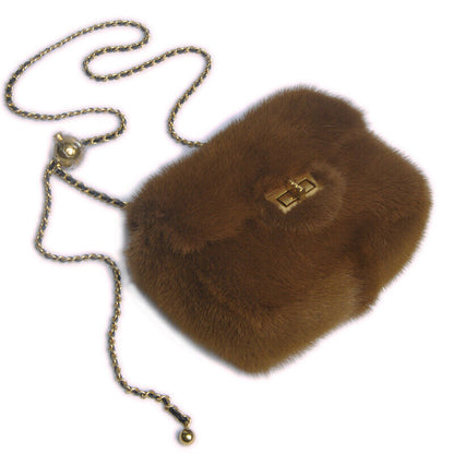 Womens Fashion Genuine Leather Crossbody Bag Real Mink Fur Evening Party Bag