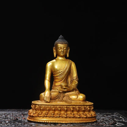 8" Tibetan Buddhism Bronze Gilt Menla Medicine Buddha Medical God Lotus Statue